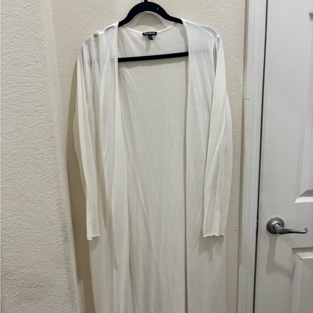 Elegant White Long Cardigan